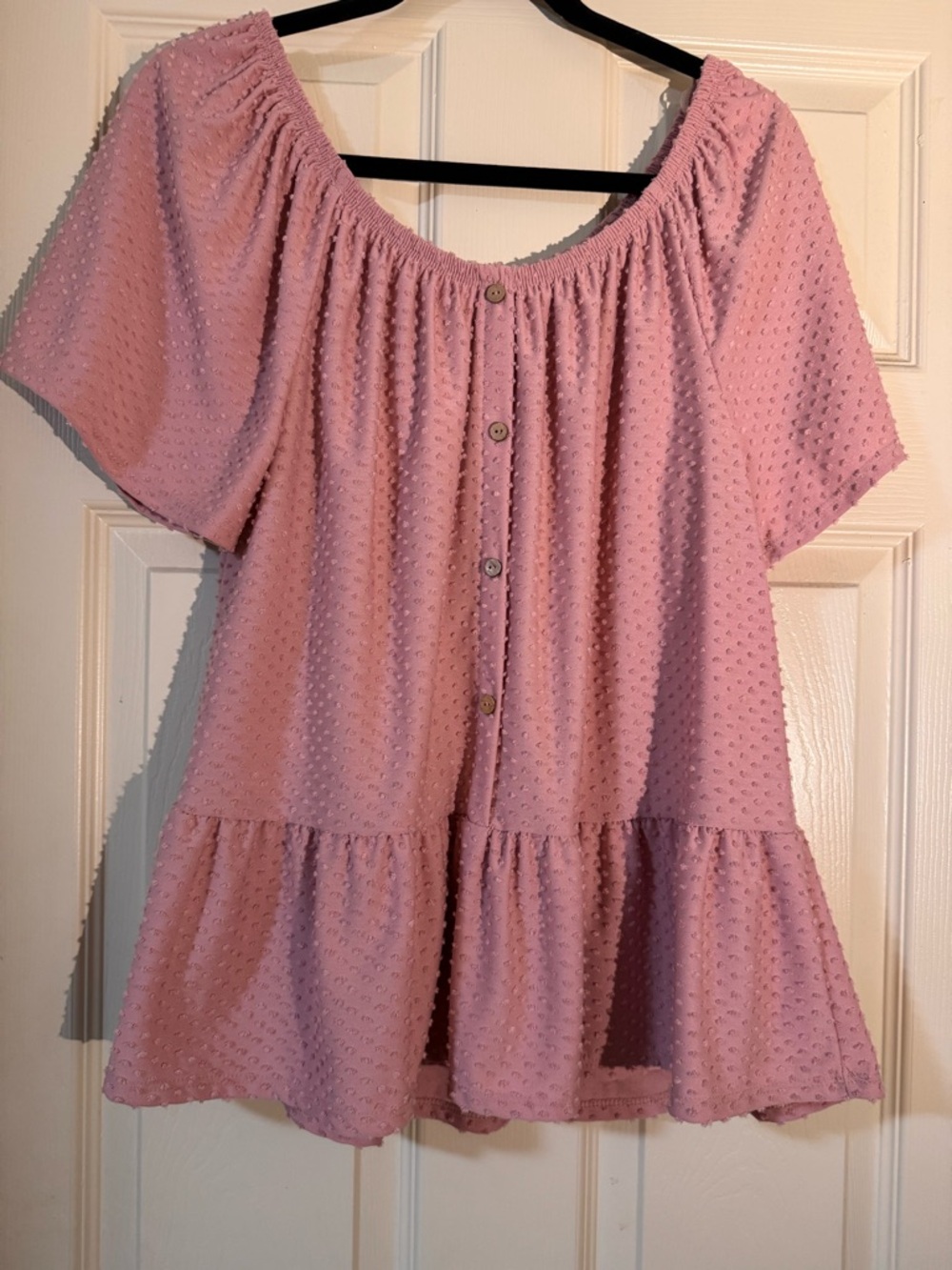 Free Kisses Dusty Pink Textured Off-Shoulder Button Blouse